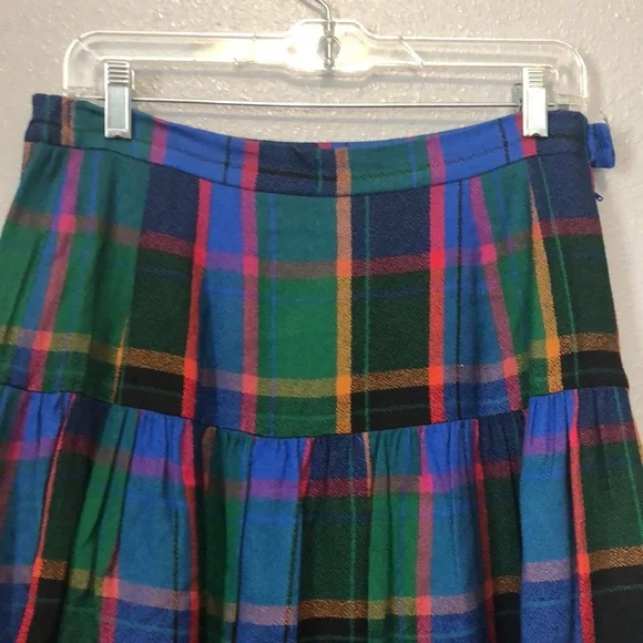 Vintage plaid skirt Women's 8 colorful rainbow acetate pleated whimsical retro - Picture 3 of 10